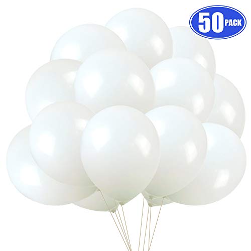 Product Cover White Balloons Latex Party Balloons, 50 pack 12 Inches Helium balloons for Wedding Birthday Party Decorations