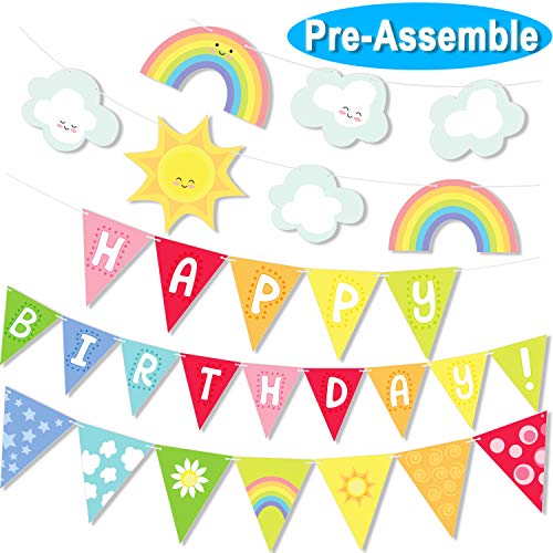 Product Cover Big Sunshine Rainbow Clouds Happy Birthday Banner Party Set Color Pennants Garland for Baby Shower Birthday Decorations Bunting Supplies