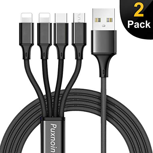 Product Cover Multi Charging Cable, Multi Charger Cable 2Pack 4FT Nylon Braided Universal 4 in 1 Multiple USB Cable Fast Charging Cord Adapter with Type-C, Micro USB Port Connectors for Cell Phones Tablets and More