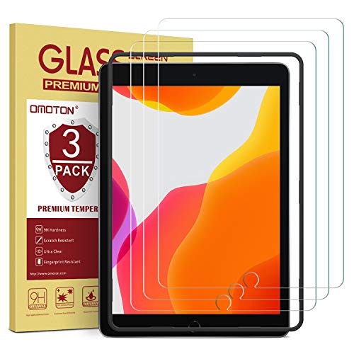 Product Cover OMOTON [3 Pack] Screen Protector for iPad 7th Generation (10.2 Inch, iPad 7, 2019) / iPad Air 3 2019 / iPad Pro 10.5- Tempered Glass/Apple Pencil Compatible/Easy Installation