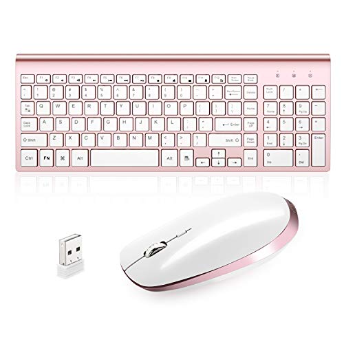 Product Cover Wireless Keyboard and Mouse Combos USB Ergonomics Thin Compatible with Windows Computers, notebooks, Desktop Computers, Quiet Energy-Saving (Rose Gold)