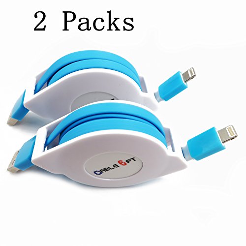 Product Cover HagieNu 2 Packs Extra Long 6ft Retractable USB Charger Cable Cord Retractable Phone Charging Cable Compatible with iPh Series (Blue)