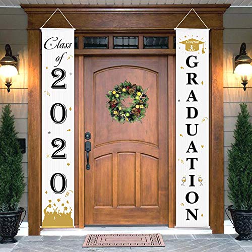 Product Cover Graduation Porch Sign - Class of 2020 & Congrats Graduation Hanging Banner Set For Outdoor/Indoor Home Front Door Wall Graduation Party Decoration