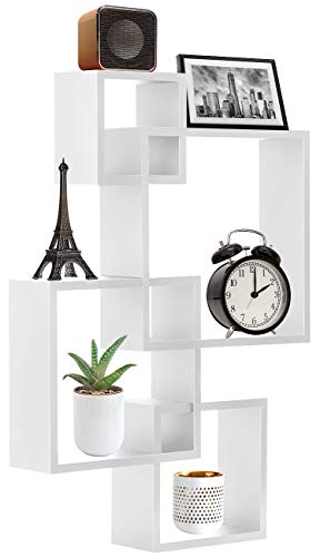 Product Cover Sorbus Floating Shelf Square Interlocking Cubes with 4 Openings - Decorative Wall Shelves Hanging Display for Photo Frames, Collectibles, and Home Décor (White)