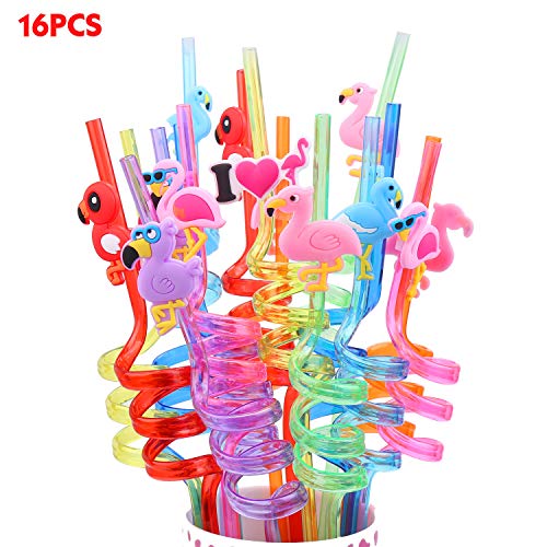 Product Cover Jellydog Toy Flamingo Party Favors, 16 PCS Reusable Straws, Flamingo Drinking Plastic Straws,Flamingo Party Supplies,Party Decorations for Kids Girls