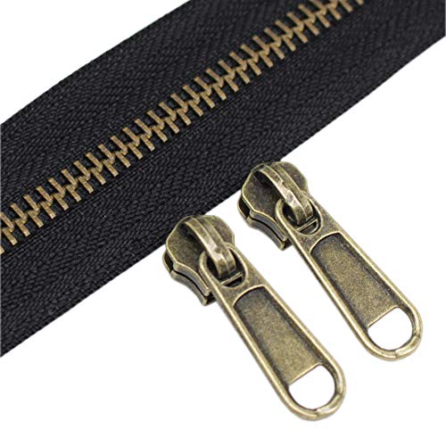 Product Cover YaHoGa #5 Metal Zippers by The Yard Bulk 4 Yards + 10 pcs Sliders for Bags DIY Sewing Tailor Crafts, Without Stops (Anti-Brass Teeth)