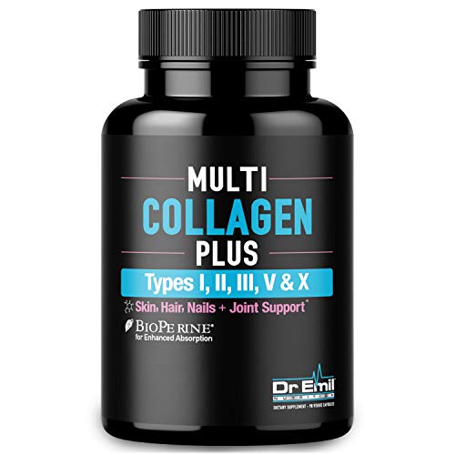 Product Cover Multi Collagen Pills (Types I, II, III, V & X) - Collagen Peptides + Absorption Enhancer - Grass Fed Collagen Protein Blend for Anti-Aging, Hair, Skin, Nails and Joints (90 Collagen Capsules)