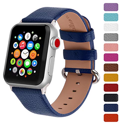 Product Cover Fullmosa Leather Watch Band Compatible for Apple Watch Band Leather Series 5/4/3/2/1 Stainless Steel Silver Buckle Women Men 38mm 40mm 42mm 44mm, Replacement Wristbands Strap, Edition, Sport Straps