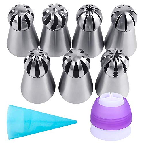 Product Cover Lashary Russian Piping Tips Set, 7 Pcs Russian Ball Tips with Reusable Pastry Bag, Cake Decorating Tip Sets, Russian Ball Tips for Cake Decorating, Large Piping Tips Set for Cookie Cupcake Decorating