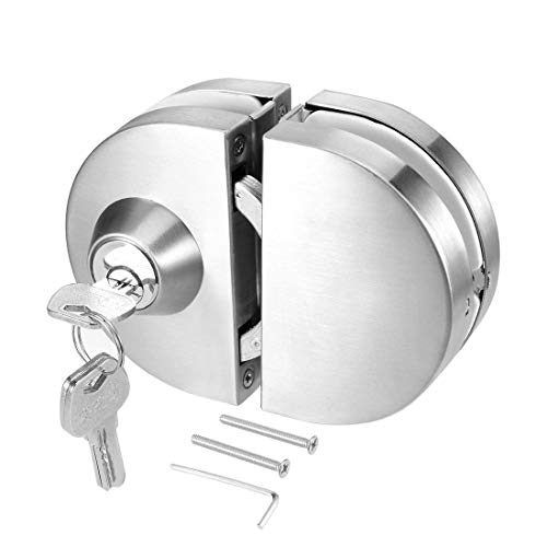Product Cover Stainless Steel 10-12 mm Thinkness Glass Door Lock, NO Drill Anti-Theft Security Lock with 3 Keys，Commercial Durable Metal Chrome Double Bolts Swing Hinged Frameless Push Sliding Gate Lock