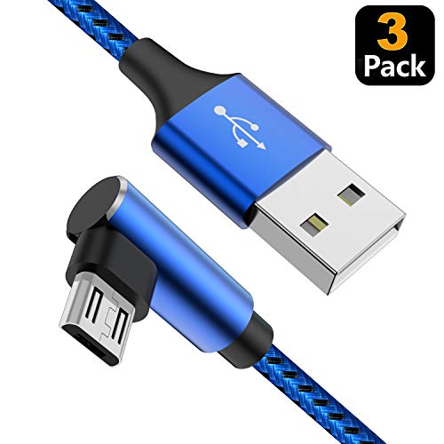 Product Cover Micro USB Cable 90 Degree Right Angle [3 Pack / 10FT] Fast Charging Cable Quick Charger, CTREEY High Speed Android Charging Cords for Galaxy S7 S6 J8 J7 Note 5,Kindle,LG,PS4,Camera (Blue)