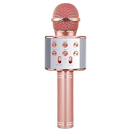 Product Cover Karaoke Microphone for Girl, Toy Gift for 8-12 Year Old Girls Singing Microphone for Kids Boys Music Toy for 5-11 Year Old Kids Girl Party Gift Age 4-12 Girl Rose Gold Mic