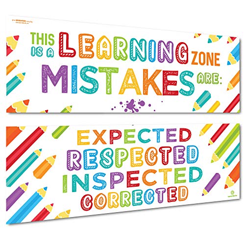Product Cover Sproutbrite Classroom Banner/Posters for Decorations - Learning Zone - Educational, Motivational & Inspirational Growth Mindset for Teacher, Students - 2 Poster Pack