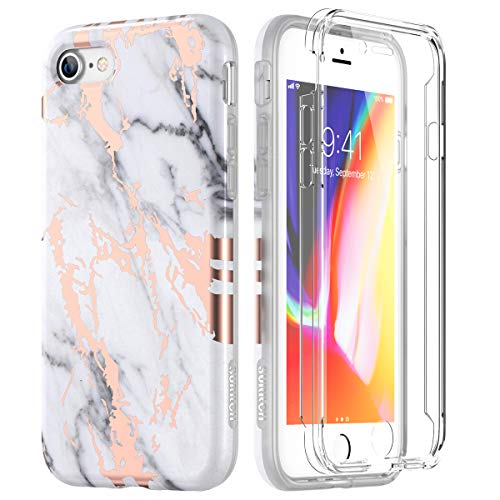 Product Cover SURITCH Marble iPhone 8 Case/iPhone 7 Case, [Built-in Screen Protector] Full-Body Protection Hard PC Bumper + Glossy Soft TPU Rubber Gel Shockproof Cover Compatible with Apple 7/8- White/Gold