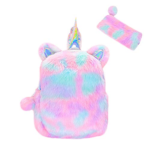 Product Cover Idubai Cute Plush Unicorn Backpack,3D Unicorn Bag Soft Rainbow Backbag Mini Backpack,Sweet Girls Daughter Niece Granddaughter Gifts,Free Clutch Pouch