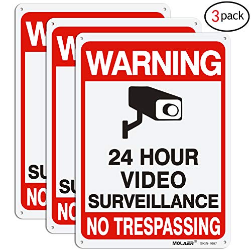 Product Cover Video Surveillance Sign, MOLAER 3-Pack No Trespassing Signs, 10