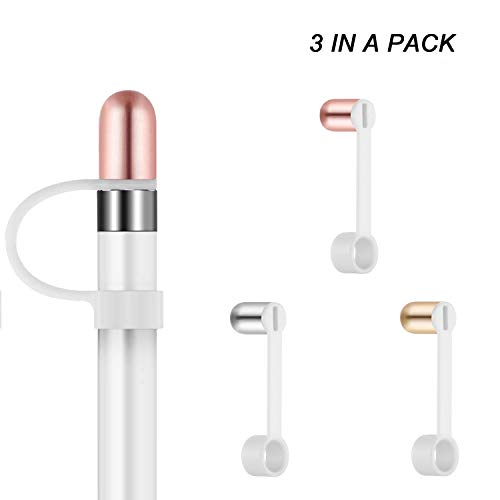 Product Cover DB Pencil Magnetic Aluminum Cap Compatible for Apple Pencil 1 Generation,Advanced Soft Silicone Elastic Cap (3 in a Pack) Gold,Rose Gold,Silver