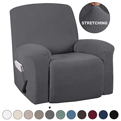 Product Cover Stretch Recliner Covers with Pockets 1-Pieces Recliner Chair Slipcovers Furniture Cover for Recliner Couch Cover Spandex Stretch Slipcover Anti-Slip Slipcover Highly Fitness (Recliner, Grey)