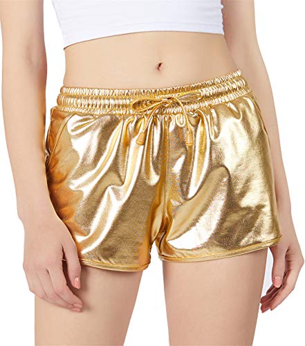 Product Cover POSHDIVAH Metallic Shorts for Women Hot Sparkly Shiny Shorts with Elastic Drawstring