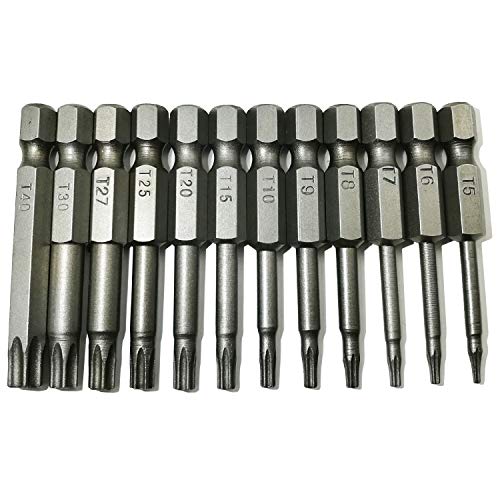 Product Cover LEROM Torx Head Screw Driver Bit 12 Pcs Security Torx bit set T5 T6 T7 T8 T9 T10 T15 T20 T25 T27 T30 T40 Size 2 inch Length 1/4 Hex Shank S2 Steel Magnetic Star 6 Point Screwdriver bit set