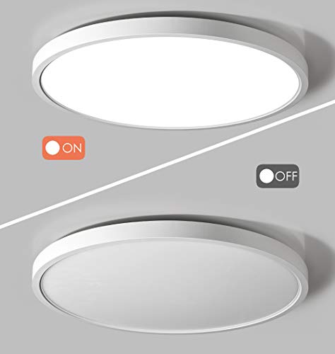 Product Cover Taloya Flush Mount 12 Inch Ceiling Light (Milk White Shell), 20W Surface Mount LED Light Fixture for Bedroom Kitchen,3 Color Temperatures in One（3000k/4000k/6500k,0.94 Inch Thickness Round
