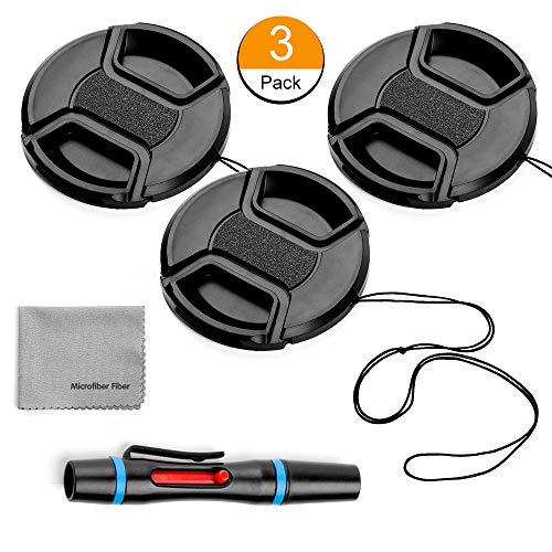 Product Cover 46mm Lens Cap Bundle, 3 Pack Universal Snap on Front Centre Pinch Lens Cover Set with Microfiber Lens Cleaning Cloth for Canon Nikon Sony Olympus DSLR Camera + Camera Lens Cleaning Pen