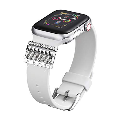 Product Cover Compatible with Apple Watch Band 38mm/40mm Series 5，Apple Watch Band Decorative Rings Designed Pattern Watch Band Women,Compatible Apple Watch Band/iwatch Series 5 4 3 2 1 (white)
