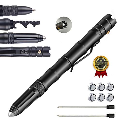 Product Cover Practical survival pen,OUMAX Professional Defender pen with Tungsten Steel Glass Breaker,Wrench,Screwdriver,1Inch ruler,Bottle Opener, BallPoint Pen and Flash Light, Free Refills (2-Pack) Batteries