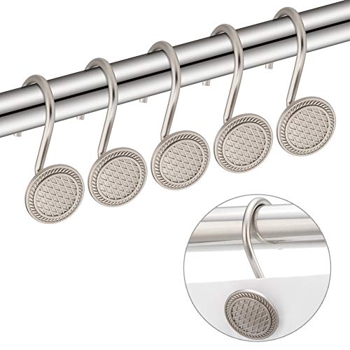 Product Cover Amazer Shower Curtain Hooks Rings, Rust-Resistant Decorative Metal Shower Curtain Rings Hooks for Bathroom Shower Rod Curtains, Set of 12-Matte Nickel