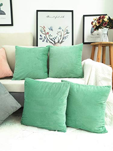 Product Cover MOMIKA Decorative Soft Corduroy Striped Square Throw Pillow Cushion Cover for Couch Sofa, 18 x 18 inch,4 Packs (Bean Green)