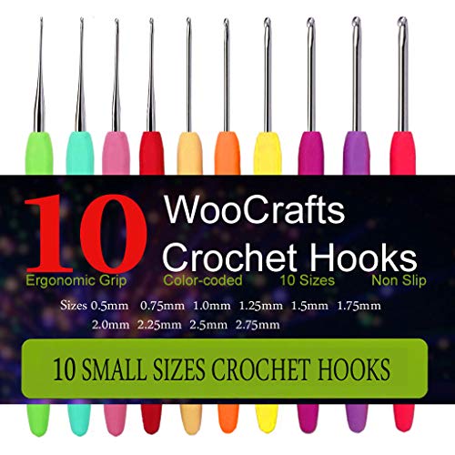 Product Cover 10 Small Size Steel Crochet Hook Set Thread Crochet Lace Hooks Ergonomic Handle Perfect for Arthritic Hands