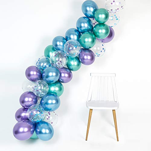 Product Cover Mermaid Party Supplies Metallic Balloons Arch Kit 50Pcs Thicker Balloon for Frozen Theme Birthday Bridal Shower Baby Shower Under The Sea Chrome Blue Confetti Purple Green Color