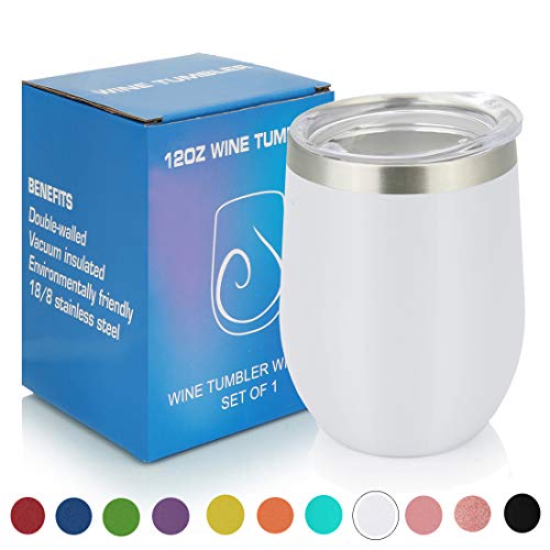 Product Cover PURECUP Stainless Steel Insulated Wine Tumbler With Lid,12 oz,Double Wall Vacuum Insulated Cup,For Champaign,Cocktail,Beer,Coffee,Drinks,BPA Free(White 1 pack)