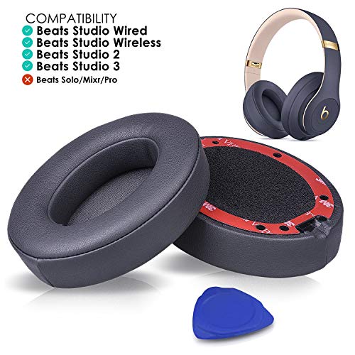 Product Cover Professional Beats Studio Replacement Earpads Cushion by SoloWIT- Compatible with Beats Studio 2.0 & 3 Wired/Wireless with Soft Protein Leather/Noise Isolation Memory Foam/Strong Adhesive Tape