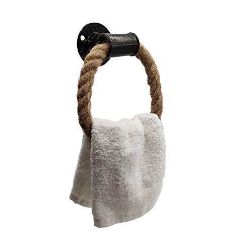 Product Cover Nautical Towel Ring,Industrial Pipe Rope Towel Ring Wall Mounted Rustic Hand Towel Holder Bathroom Decor