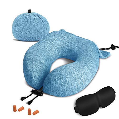 Product Cover ZAMAT Breathable & Comfortable Memory Foam Travel Pillow, Adjustable Travel Neck Pillow for Airplane Travel, 360° Stable Neck Support Airplane Pillow with Soft Velour Cover, Portable Bag (Blue)