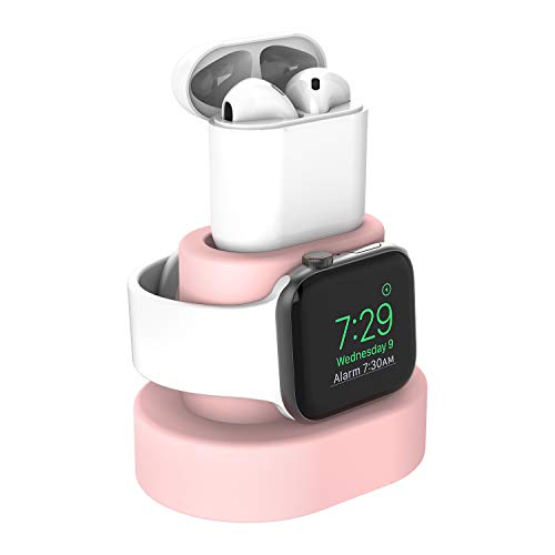 Product Cover Moretek Charger Stand for Apple Watch 38mm 42mm 40mm 44mm iWatch Series 1 2 3 4 5 Apple Watch Charging Stand Holder, AirPods Accessory Charger Dock (Pink)