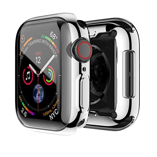 Product Cover Hankn for Apple Watch Series 5 Series 4 Screen Protector Case 44mm, Built-in Screen Protector All-Around Full Front Plated Soft TPU Shockproof Smartwatch Cover Bumper for Apple Iwatch Case (Silver, 44mm)