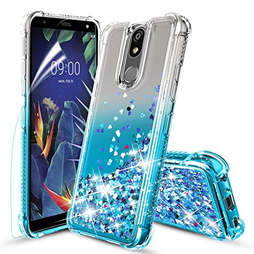 Product Cover Tmacker LG K40 Case,LG Solo LTE/K12 Plus/LG Xpression Plus 2 (AT&T)/X4 2019/LMX420 Phone Case w/HD Screen Protector,TPU Shockproof Glitter Quicksand Protective Phone Cover for Girls Women-Teal