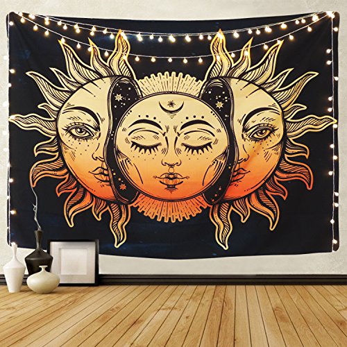Product Cover Sevenstars Sun and Moon Tapestry Burning Sun with Star Tapestry Psychedelic Tapestry Black and White Mystic Tapestry Wall Hanging