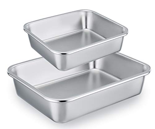 Product Cover TeamFar Lasagna Pan Set of 2, Brownie Pan Rectangle Cake Pan Stainless Steel, Heavy Duty & Healthy, Easy Clean & Dishwasher safe, Brushed Surface-13 & 10 inch
