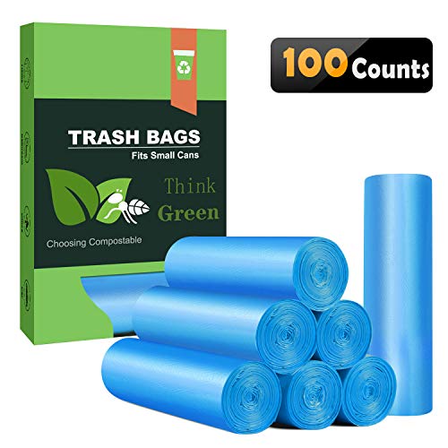 Product Cover Small Trash Bags 4-6 Gallon Biodegradable Garbage Bags,Unscented Leak Proof Compostable Bags Wastebasket Liners for Office,Home,Bathroom, Bedroom,Car,Kitchen,Pet (100 Counts, Blue)