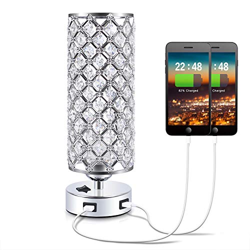 Product Cover USB Crystal Table Lamp,Kakanuo Bedside Table Desk Lamp with Dual USB Charging Port,Modern Nightstand Lamp for Bedroom,Living Room,Office