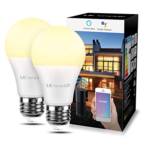 Product Cover LE LampUX Smart LED Light Bulbs, Warm White 2700K, Compatible with Alexa Google Home, Dimmable with App, No Hub Required, 60 Watt Equivalent, A19 E26, 2.4GHz WiFi, Pack of 2