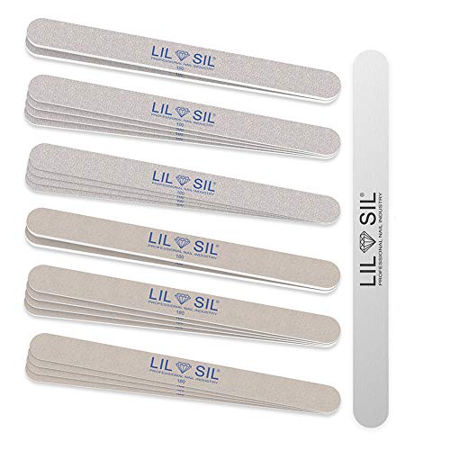 Product Cover LIL SIL Emery Board Nail File Professional Manicure Pedicure Set 100/180 Grit Nail Files Emory Boards for Acrylic and Natural Nails - 20 pcs Best Disposable Nail File for Finger and Toe Nails -1201425