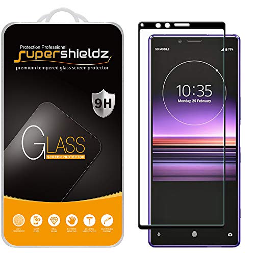 Product Cover (2 Pack) Supershieldz for Sony (Xperia 1) Tempered Glass Screen Protector, (Full Cover) (3D Curved Glass) Anti Scratch, Bubble Free (Black)