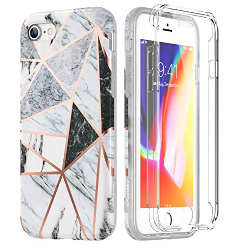 Product Cover SURITCH Marble iPhone 8 Case/iPhone 7 Case, [Built-in Screen Protector] Full-Body Protection Hard PC Bumper + Glossy Soft TPU Rubber Gel Shockproof Cover Compatible with Apple 7/8- Gray/White