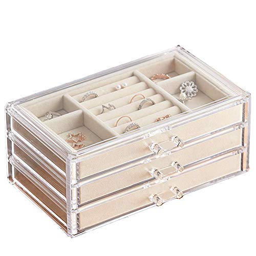 Product Cover HerFav Jewelry Box for Women with 3 Drawers, Velvet Jewelry Organizer for Earring Bangle Bracelet Necklace and Rings Storage Clear Acrylic Jewelry case