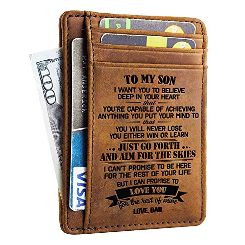 Product Cover Wallets Gift for Son from Dad Slim Wallet Cowhide Wallet RFID Front Pocket Wallet - I Love You for The Rest of Mine (from Dad)