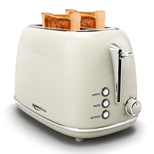 Product Cover Toasters 2 Slice Retro Stainless Steel Toasters with Bagel, Cancel, Defrost Function and 6 Bread Shade Settings Bagel Toaster, Beige